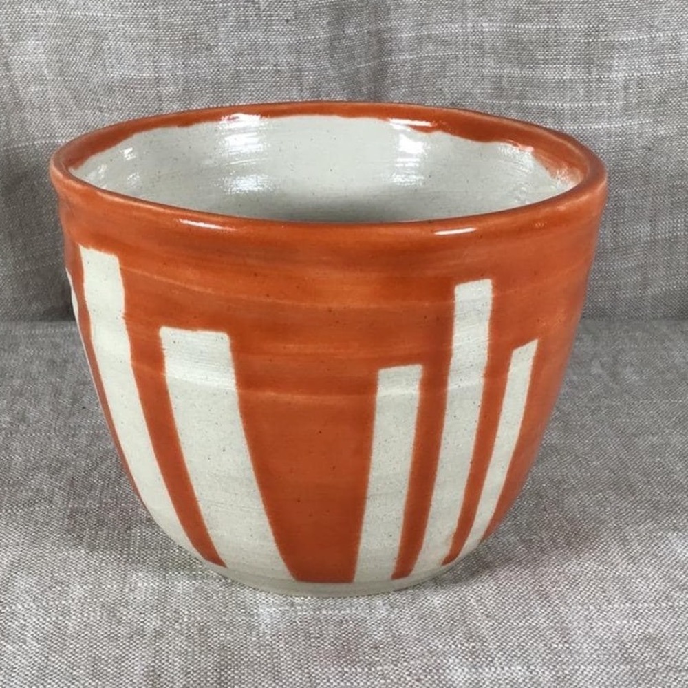 Ceramic Bowl Good Vintage Orange White Striped Studio Pottery SG Mark